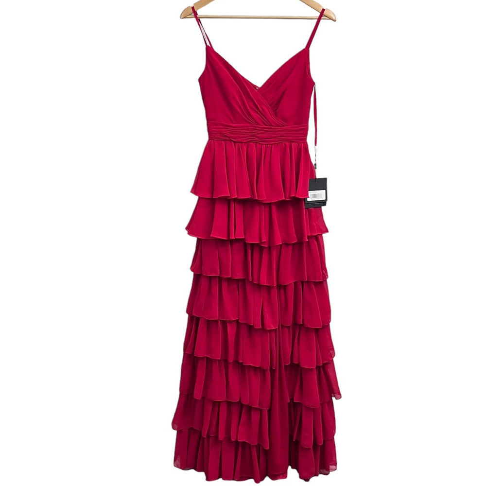 NEW Mac Duggal Nordstrom Red ruffle gown maxi dress size 2 - Picture 4 of 14